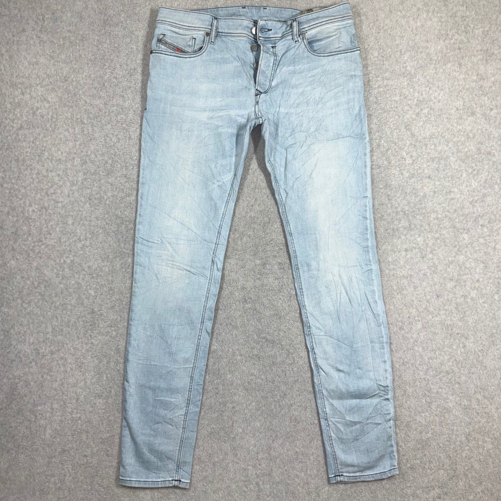 Diesel Sleenker Slim Skinny Jeans Mens 33x32 Light Wash Blue 084QK Stretch Denim